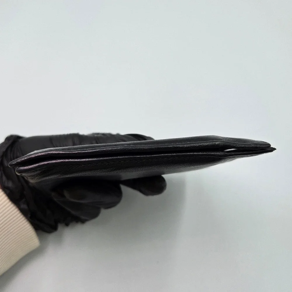 PRADA Black Leather Bifold Wallet Minimalist Slim Card Holder Authentic